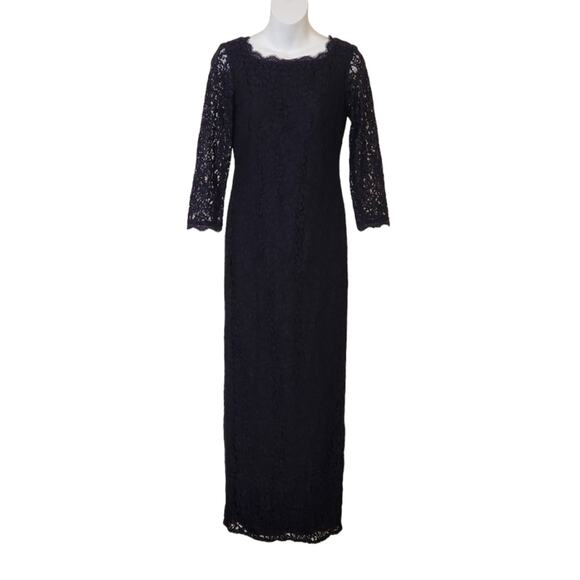 ADRIANNA PAPELL Navy Blue Floral Lace 3/4 Sleeve Evening Gown Maxi Dress Size 4 - Picture 13 of 13
